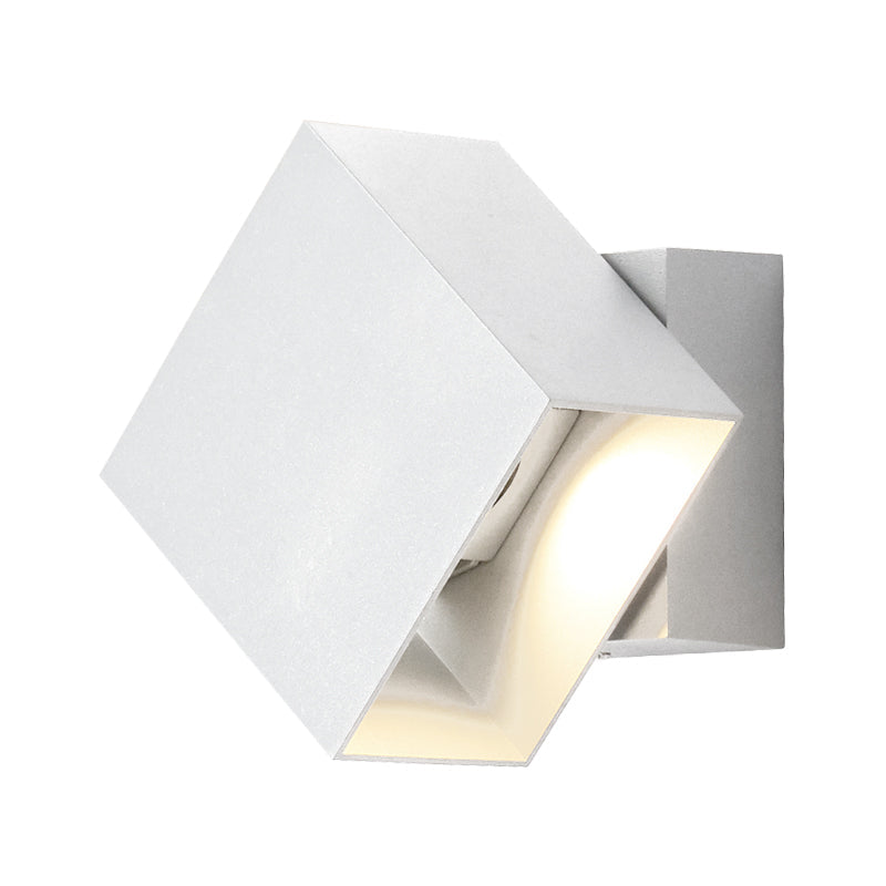 Contemporary Led Wall Sconce - Cuboid Shape Adjustable Angle Metal Black/Grey/White Outdoor Mount