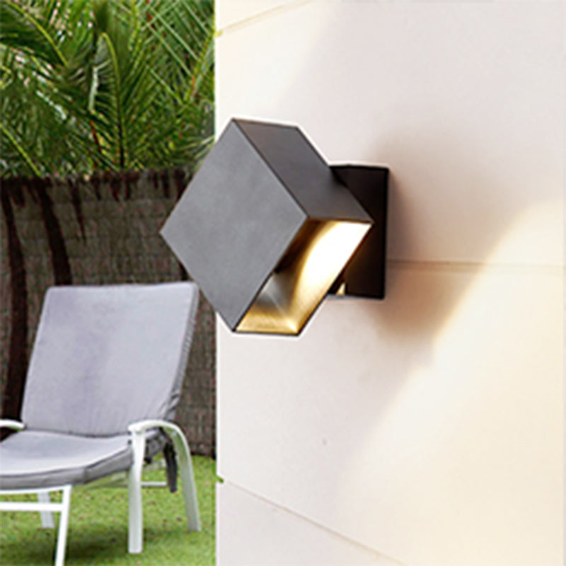 Contemporary Led Wall Sconce - Cuboid Shape Adjustable Angle Metal Black/Grey/White Outdoor Mount