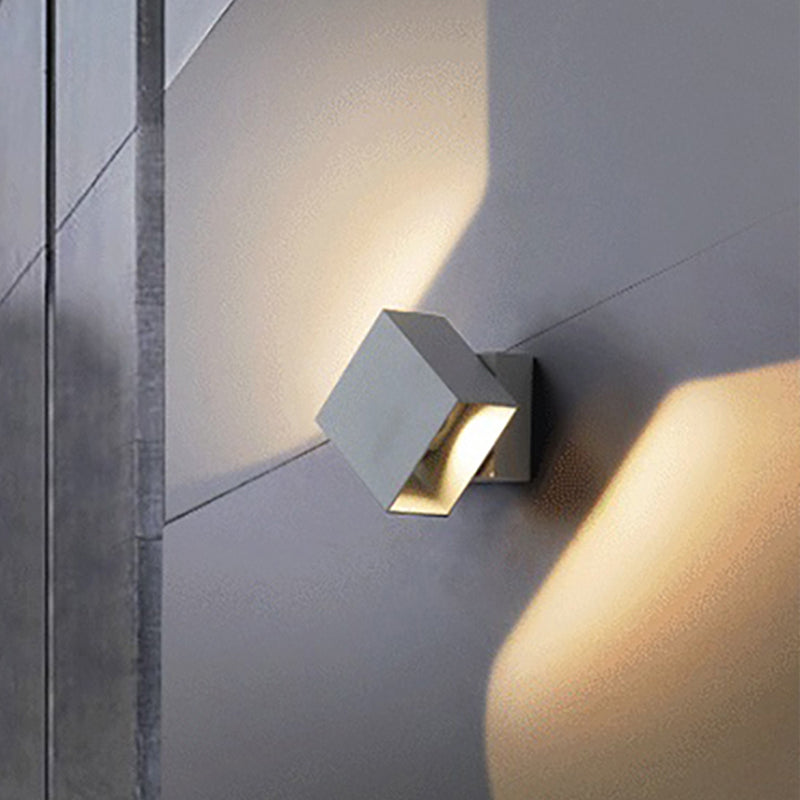 Contemporary Led Wall Sconce - Cuboid Shape Adjustable Angle Metal Black/Grey/White Outdoor Mount