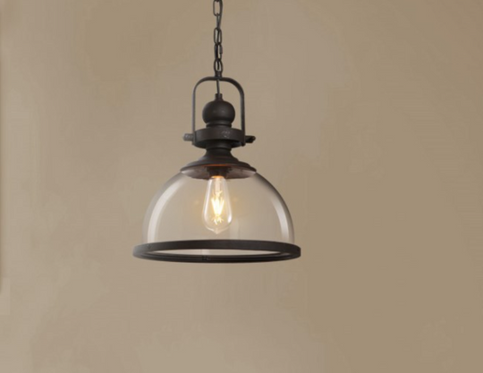 Industrial Style Pot Lid Pendant Lamp With Clear Glass Ceiling Fixture In Black