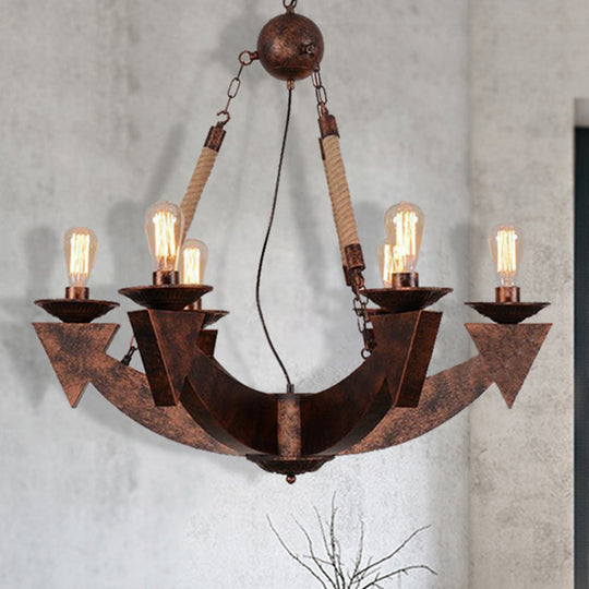 Industrial Metal 6-Light Ceiling Lamp In Weathered Copper With Exposed Bulbs For Dining Room