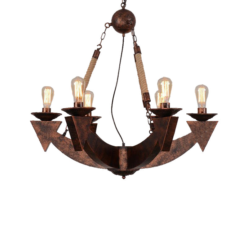 Industrial Metal 6-Light Ceiling Lamp In Weathered Copper With Exposed Bulbs For Dining Room