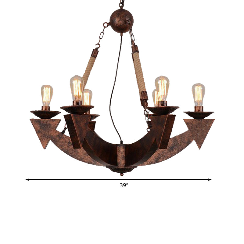 Industrial Dining Room Chandelier Pendant Light - 6-Light Ceiling Lamp in Weathered Copper