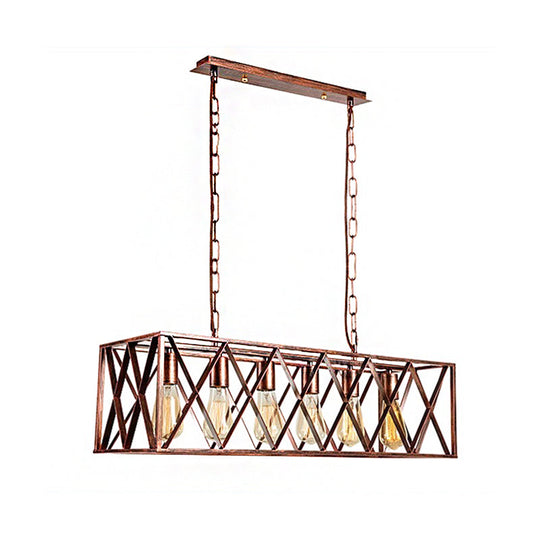 Industrial Cross-Framed Dining Room Island Light With 6 Rustic Metal Lights