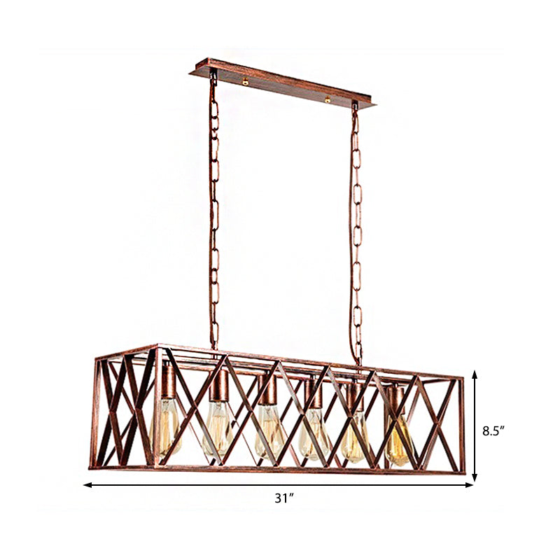 Industrial Cross-Framed Dining Room Island Light With 6 Rustic Metal Lights