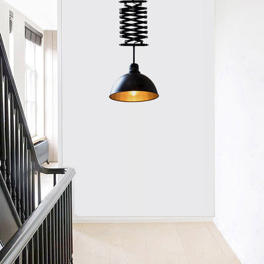 Industrial Style Dome Ceiling Light With Extendable Arm Metallic Finish 1 Bulb Black/White Black