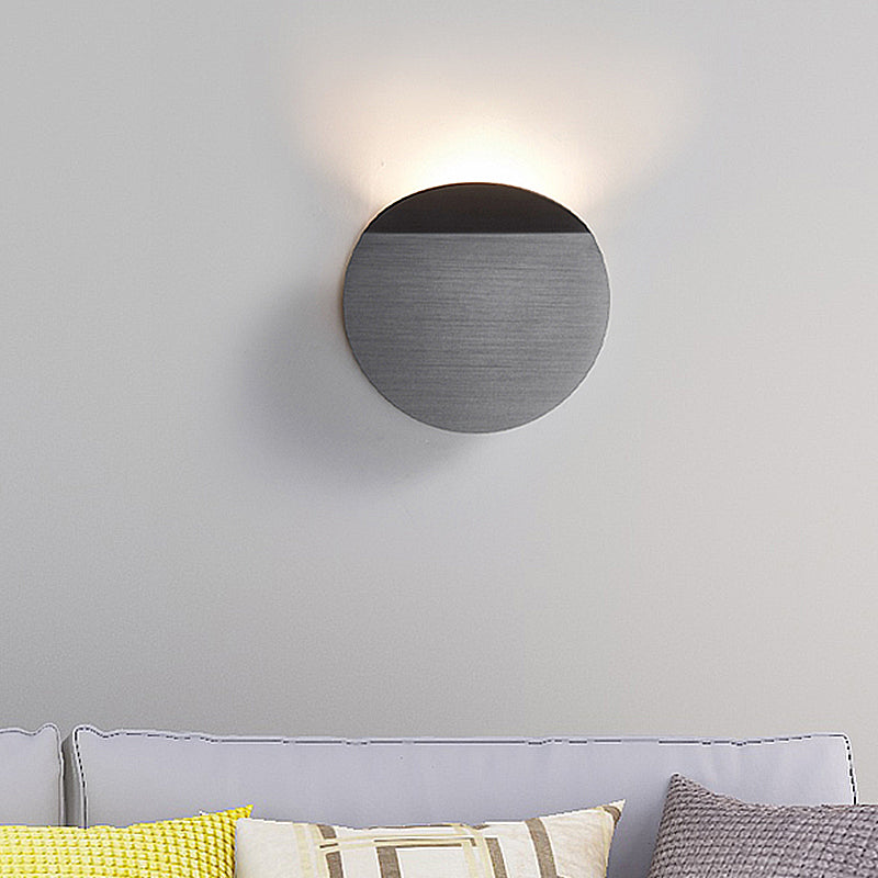 Modern Round Metal Wall Sconce Light - Black/Grey/White Led Corridor Mount Grey