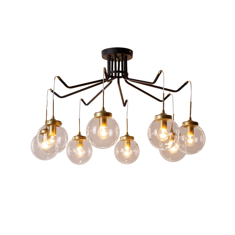 Clear Glass Chandelier Lighting - Globe 6/8 Lights Pendant In Black Ideal For Dining Room