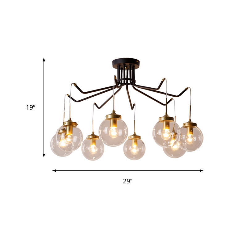 Clear Glass Chandelier Lighting - Globe 6/8 Lights Pendant In Black Ideal For Dining Room