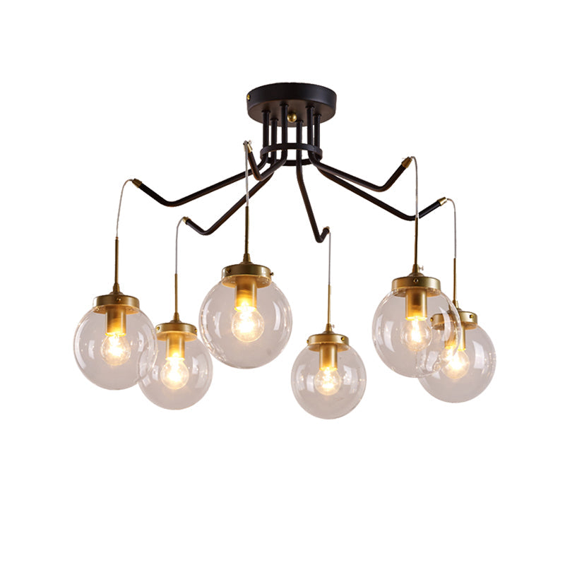 Clear Glass Chandelier Lighting - Globe 6/8 Lights Pendant In Black Ideal For Dining Room