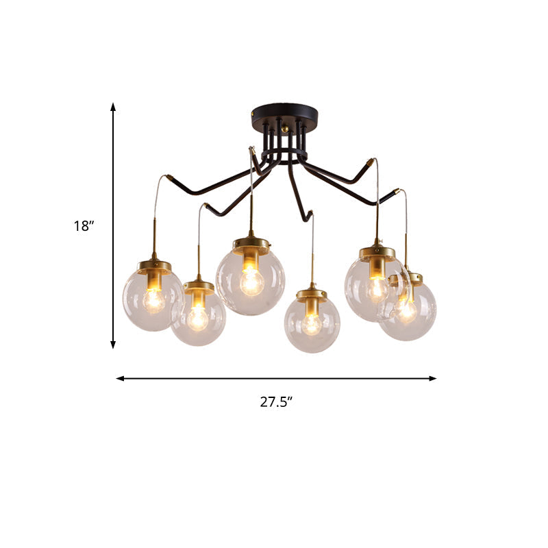 Clear Glass Chandelier Lighting - Globe 6/8 Lights Pendant In Black Ideal For Dining Room