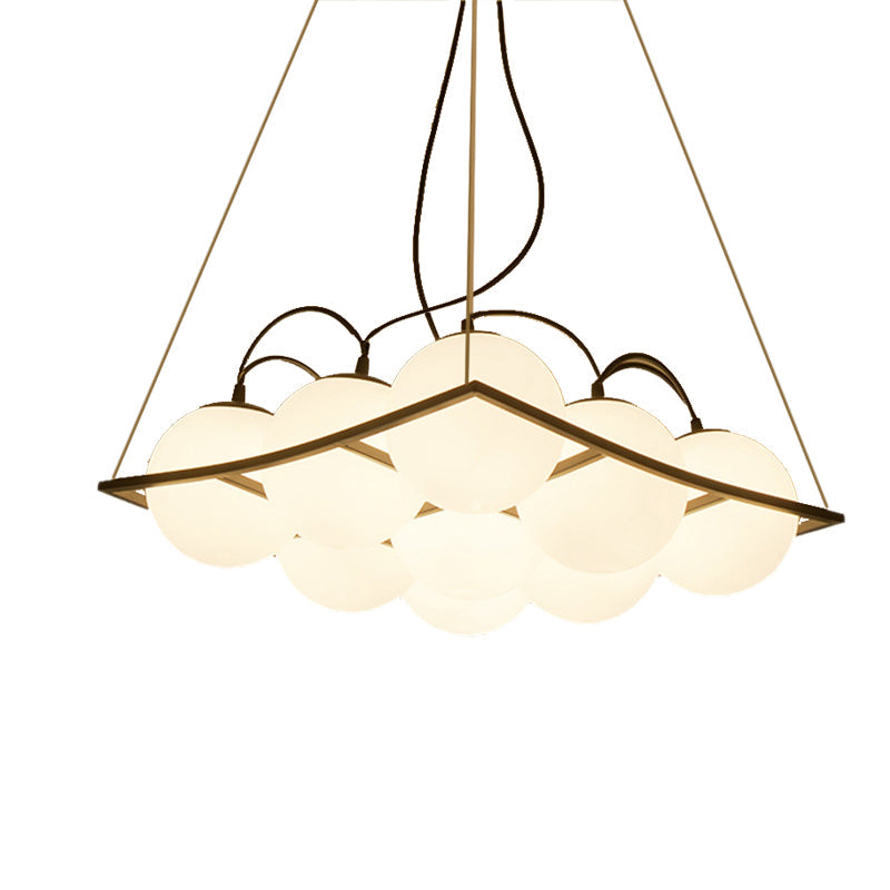 Globe Traditional Frosted Glass Chandelier - 4/9 Light White Hanging Fixture For Living Room Ceiling