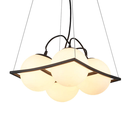 Globe Traditional Frosted Glass Chandelier - 4/9 Light White Hanging Fixture For Living Room Ceiling