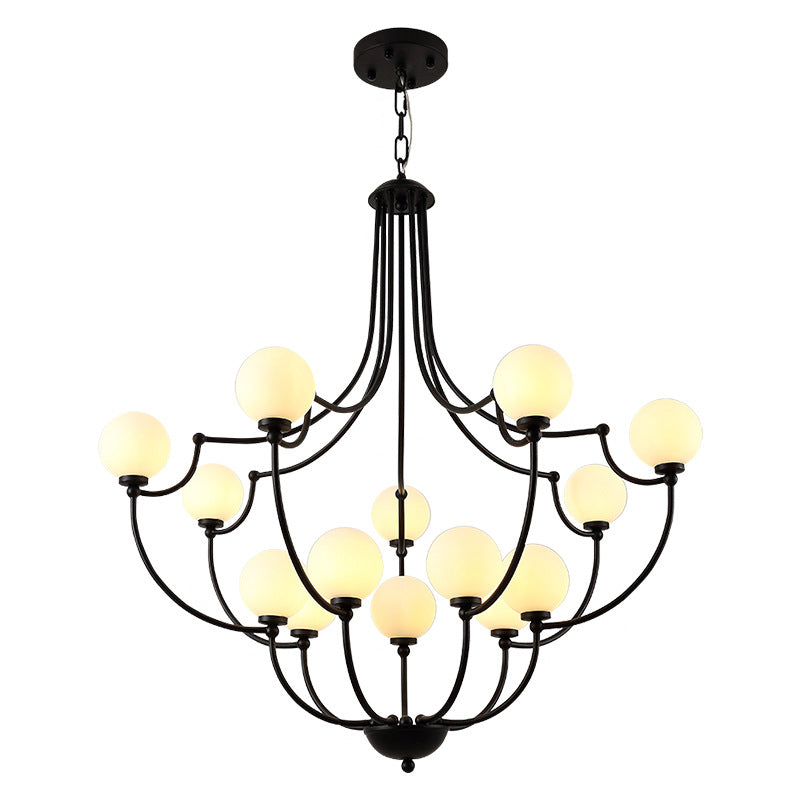 Black 14-Light Chandelier With Frosted Glass Traditional Molecular Pendant Lamp For Living Room