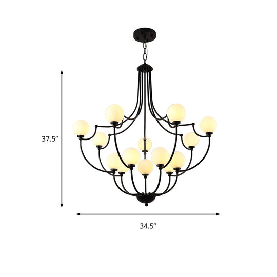 Black 14-Light Chandelier With Frosted Glass Traditional Molecular Pendant Lamp For Living Room