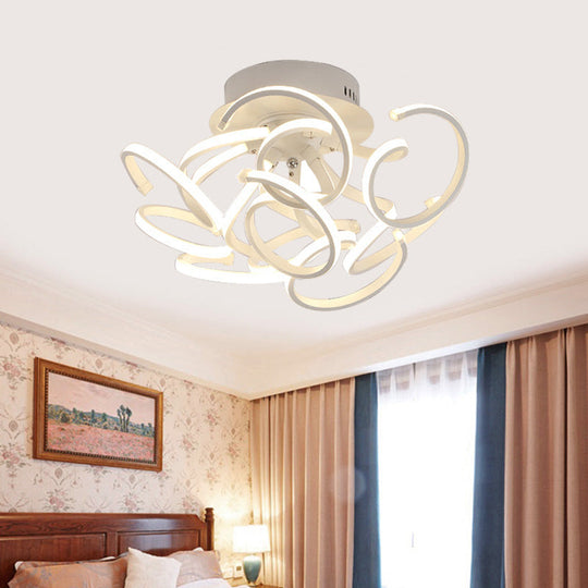 Contemporary Swirl Wave Semi-Flush LED Ceiling Light with 9/12 Lights in White or Warm Light