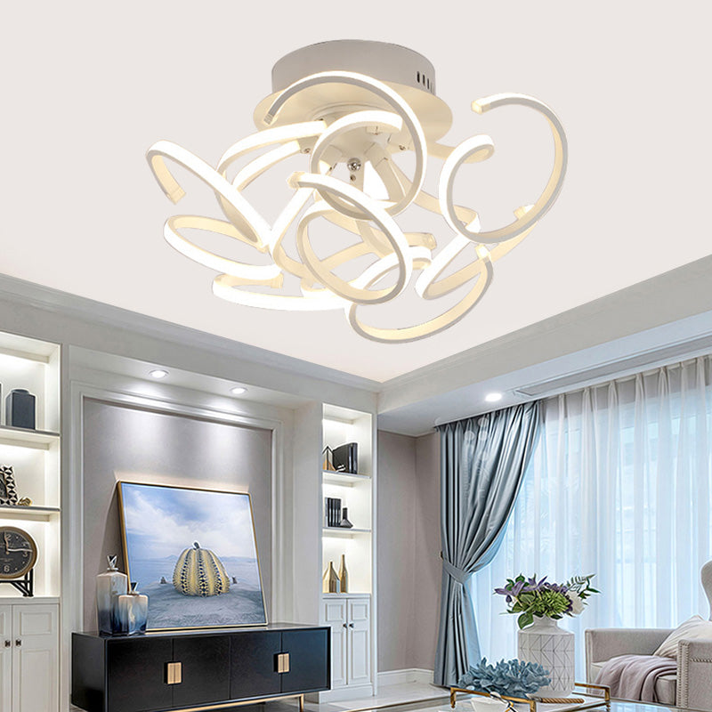 Contemporary Swirl Wave Semi-Flush LED Ceiling Light with 9/12 Lights in White or Warm Light