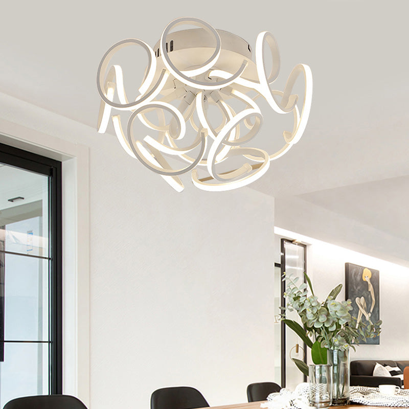 Contemporary Swirl Wave Semi-Flush LED Ceiling Light with 9/12 Lights in White or Warm Light