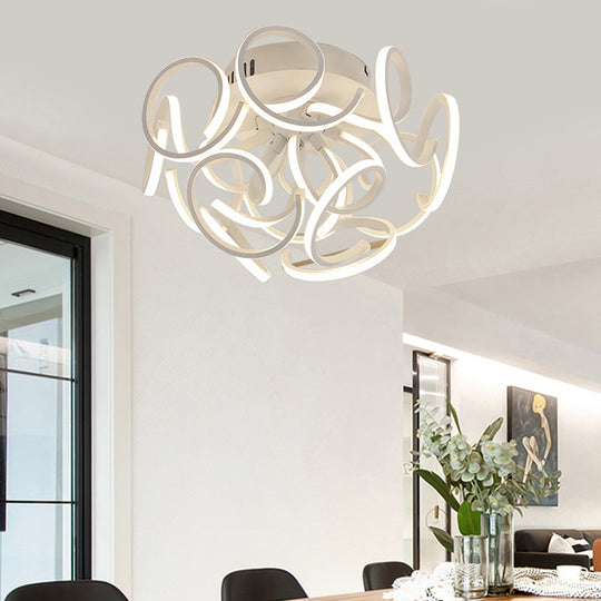 Contemporary Swirl Wave Semi-Flush Led Ceiling Light With 9/12 Lights In White Or Warm 12 /