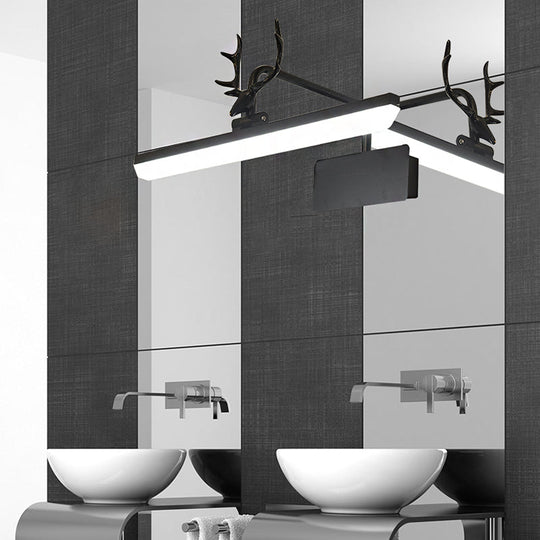 Modern Led Metal Vanity Wall Lamp With Antlers Arm In White/Natural Light - 17/20.5/28 Wide Black /