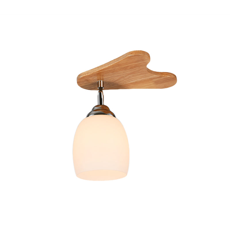 Contemporary Milk Glass Flush Mount Lamp with Wood Canopy - 1/3/4 Lights, Beige Finish