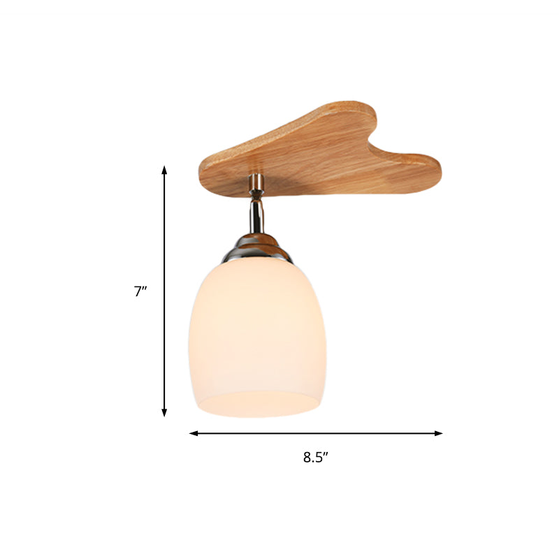 Contemporary Milk Glass Flush Mount Lamp with Wood Canopy - 1/3/4 Lights, Beige Finish