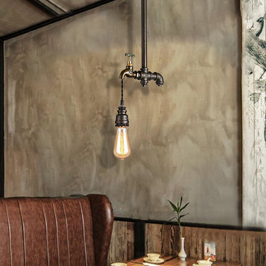 Industrial Metal Black Pendant Light - Exposed Bulb Hanging Lamp For Dining Room