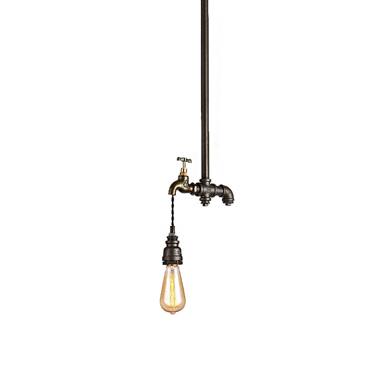 Industrial Metal Black Pendant Light - Exposed Bulb Hanging Lamp For Dining Room