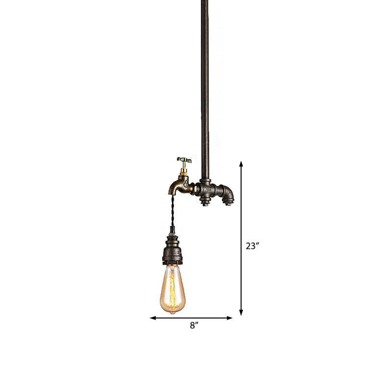 Industrial Metal Black Pendant Light - Exposed Bulb Hanging Lamp For Dining Room