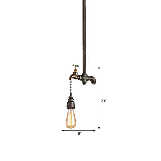 Industrial Metal Black Pendant Light - Exposed Bulb Hanging Lamp For Dining Room