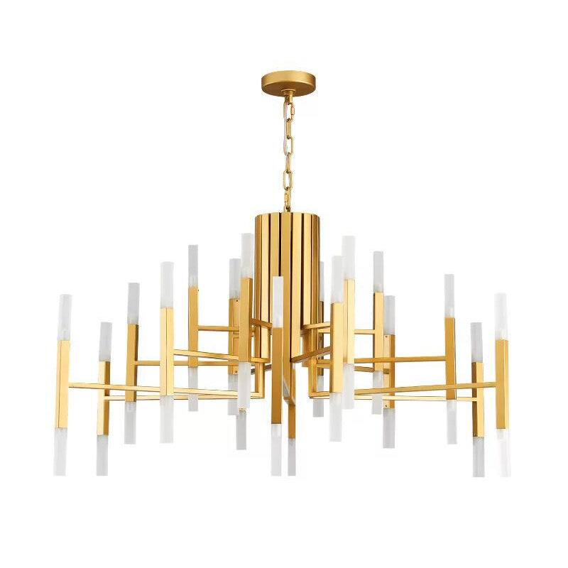 Postmodern Led Chandelier Pendant Light - Tiered Design Metallic Finish 36 Bulb Hanging For Living