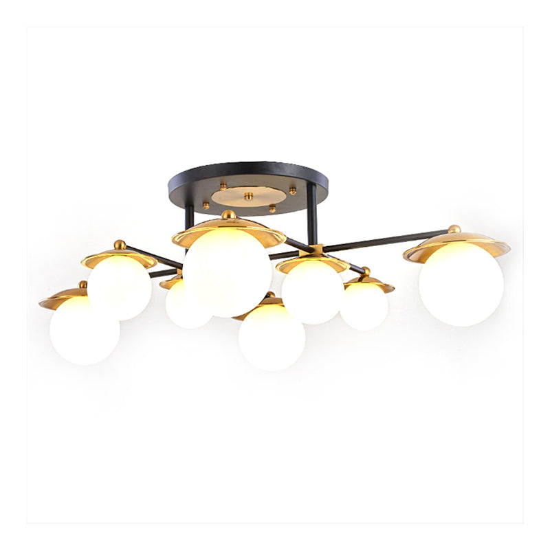 Stylish Gold Semi Flush Ceiling Lamp for Modern Living Rooms - Startburst, Globe White Glass Shade, 4/6/8 Lights