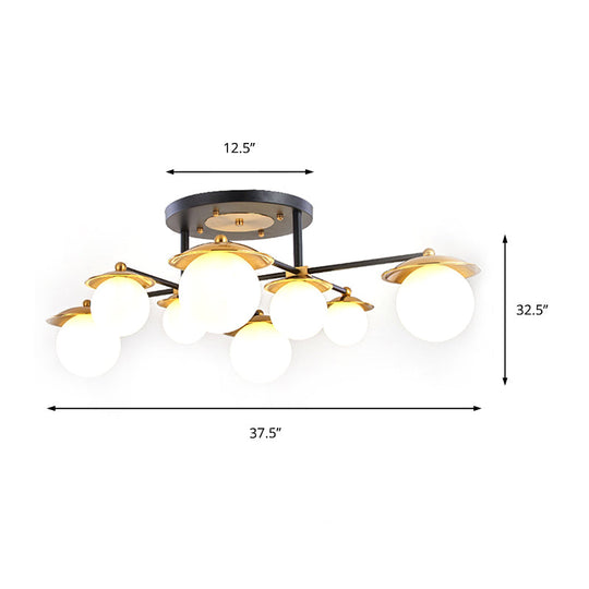 Modern Gold Semi Flush Ceiling Lamp With Globe White Glass Shade Available In 4/6/8 Lights -