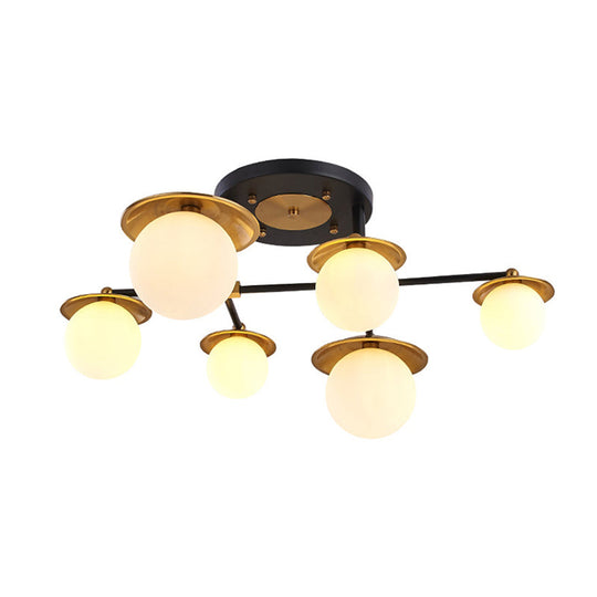 Modern Gold Semi Flush Ceiling Lamp With Globe White Glass Shade Available In 4/6/8 Lights -