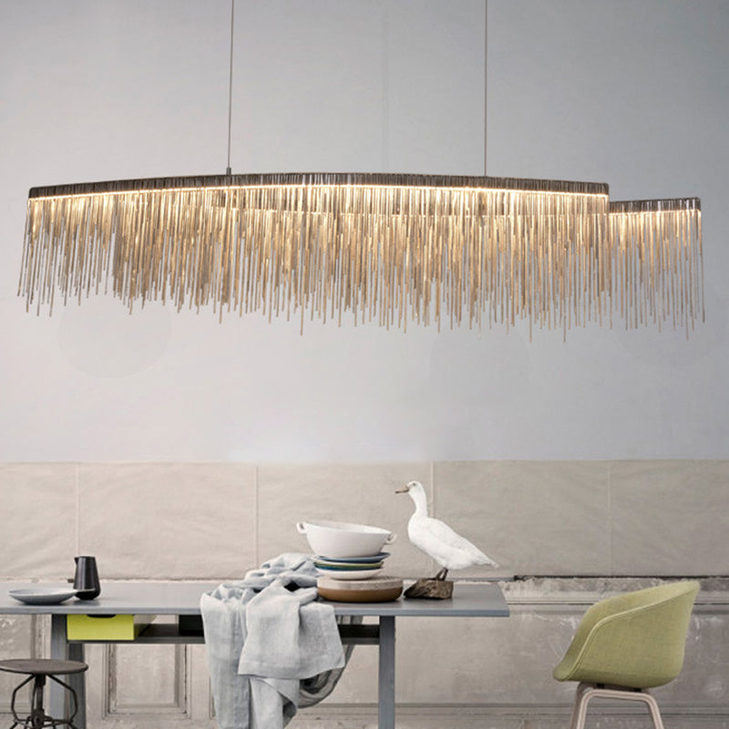 Silver Metallic Tassel Chain Led Pendant Light - Post-Modern Dining Room Island Lighting