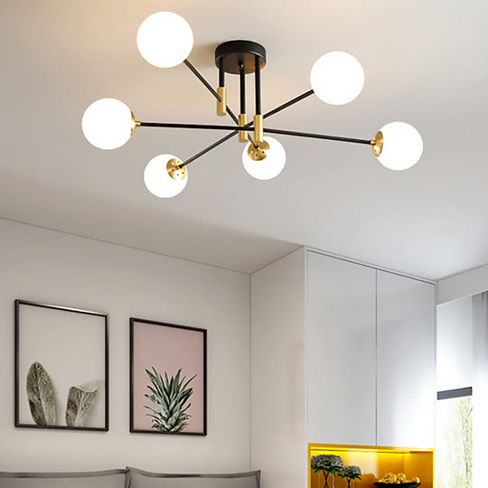 Modernist Black Glass Sphere Semi Flush Mount Light Fixture With Linear Arm - 4/6/8 Lights 6 / Cream