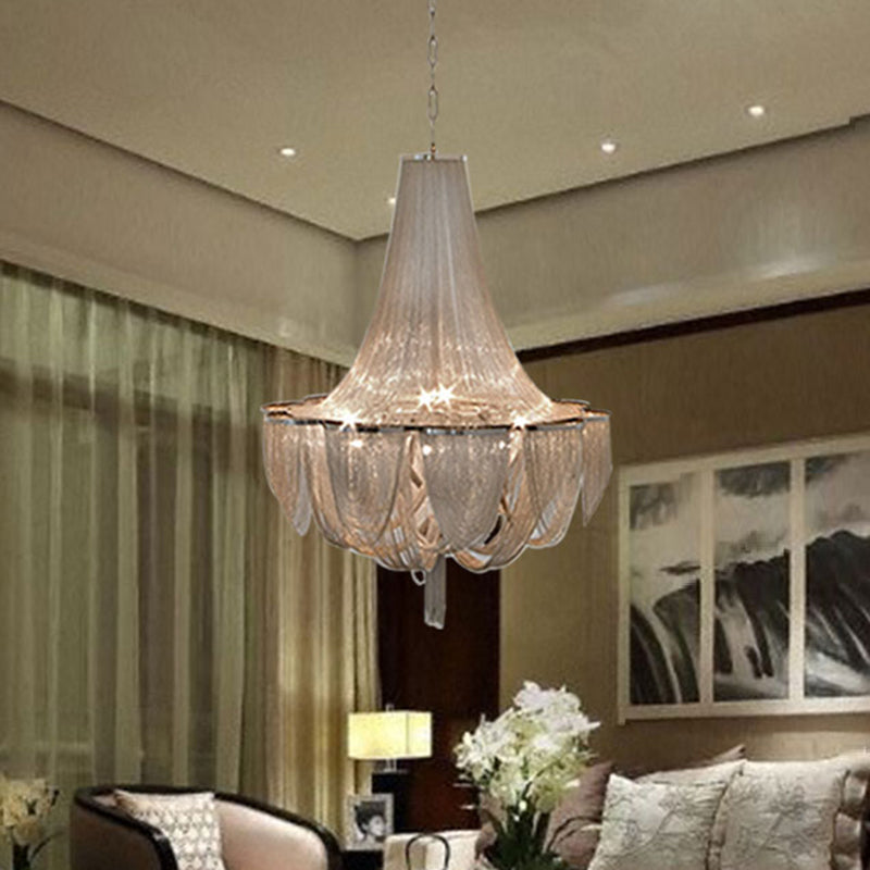 Silver Tassel Chain Chandelier Light - Post-Modern 8 Heads Pendant Fixture for Living Room