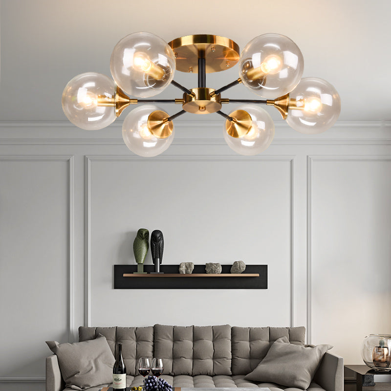 Modern Round Semi Flush Mount Lighting in White/Orange with Smoke Glass - 3/6/8 Light Gold LED Fixture for Warm Living Room Ambiance