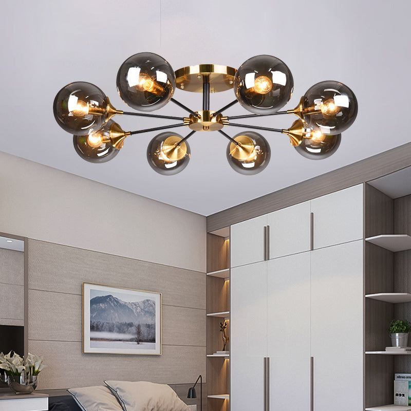 Modern Round Semi Flush Mount Lighting In White/Orange With Smoke Glass - 3/6/8 Light Gold Led