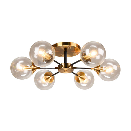 Modern Round Semi Flush Mount Lighting In White/Orange With Smoke Glass - 3/6/8 Light Gold Led