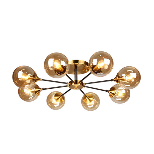 Modern Round Semi Flush Mount Lighting in White/Orange with Smoke Glass - 3/6/8 Light Gold LED Fixture for Warm Living Room Ambiance