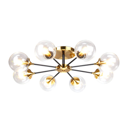 Modern Round Semi Flush Mount Lighting in White/Orange with Smoke Glass - 3/6/8 Light Gold LED Fixture for Warm Living Room Ambiance