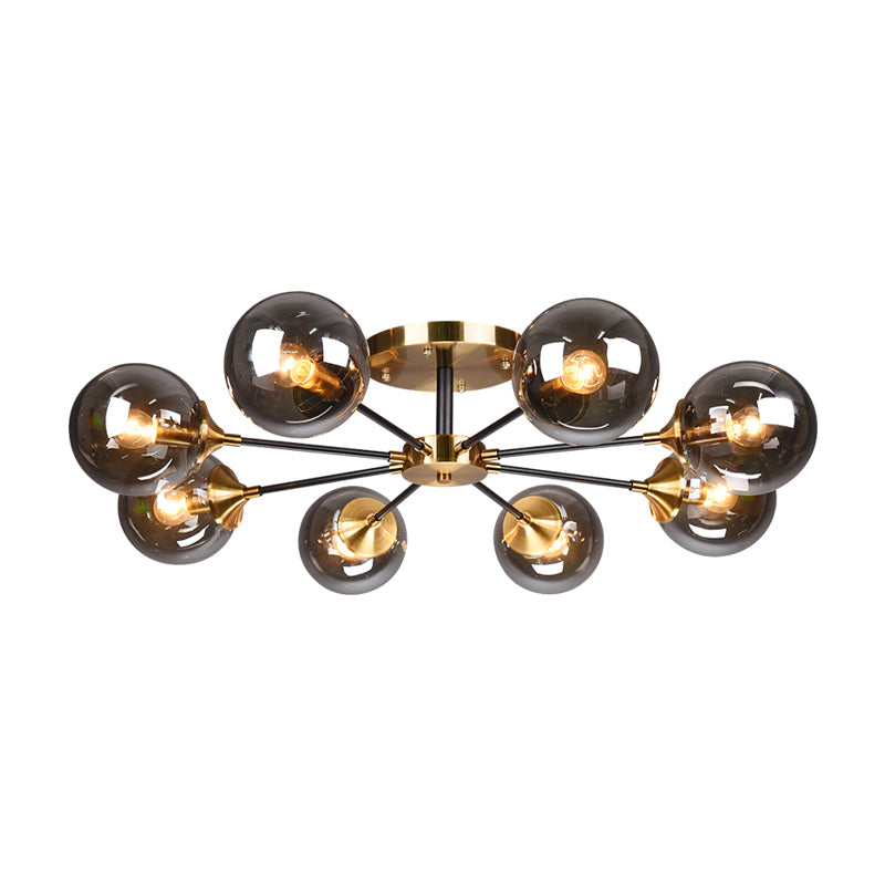 Modern Round Semi Flush Mount Lighting In White/Orange With Smoke Glass - 3/6/8 Light Gold Led