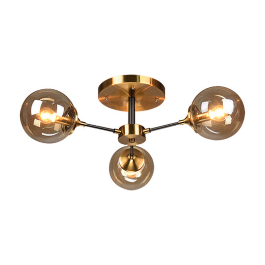 Modern Round Semi Flush Mount Lighting in White/Orange with Smoke Glass - 3/6/8 Light Gold LED Fixture for Warm Living Room Ambiance