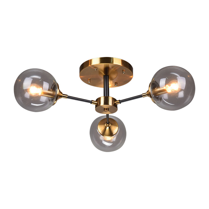 Modern Round Semi Flush Mount Lighting in White/Orange with Smoke Glass - 3/6/8 Light Gold LED Fixture for Warm Living Room Ambiance