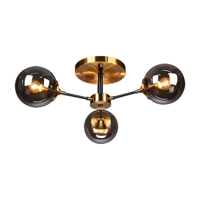 Modern Round Semi Flush Mount Lighting in White/Orange with Smoke Glass - 3/6/8 Light Gold LED Fixture for Warm Living Room Ambiance