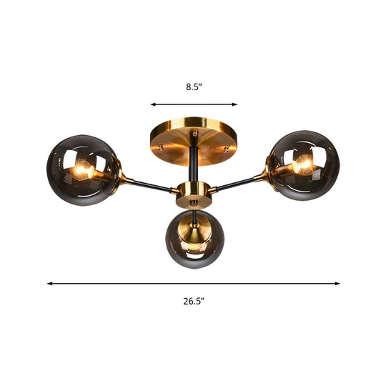 Modern Round Semi Flush Mount Lighting in White/Orange with Smoke Glass - 3/6/8 Light Gold LED Fixture for Warm Living Room Ambiance