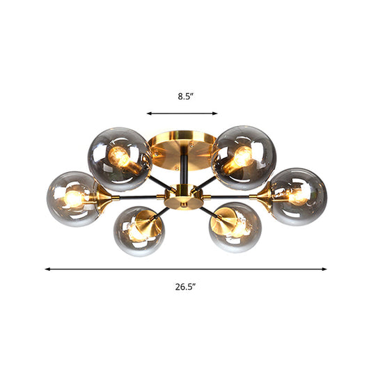 Modern Round Semi Flush Mount Lighting In White/Orange With Smoke Glass - 3/6/8 Light Gold Led