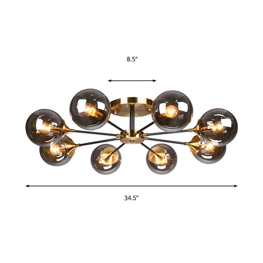 Modern Round Semi Flush Mount Lighting in White/Orange with Smoke Glass - 3/6/8 Light Gold LED Fixture for Warm Living Room Ambiance