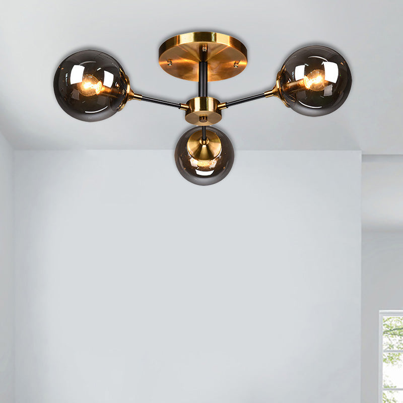 Modern Round Semi Flush Mount Lighting In White/Orange With Smoke Glass - 3/6/8 Light Gold Led